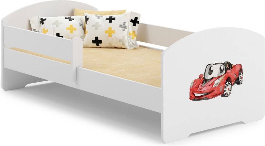 Kiddosworld Kinderbed Luk 160x80 met grafische elementen voor kinderen en een balustrade inclusief matras en onderstel