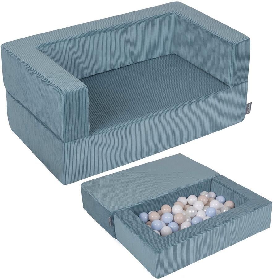 KiddyMoon Kinderbank En 100 Ballen 7Cm Voor Kinderen Zachte Schuim Sofa Licht Modulaire Sofa Veelzijdig Afneembare Hoes Perfect Om Te Spelen Leren En Ontspannen Blauw: Pastel Beige Pastelblauw Wit Parel