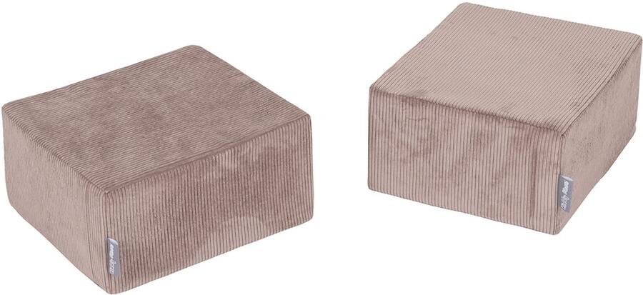 KiddyMoon Set van Twee Zachte Poefs Voor Kinderen Lichtgewicht En Veelzijdig Zitkussen Geribbelde Stof Afneembare Hoes Perfect Om Te Spelen En Te Ontspannen Donker Beige