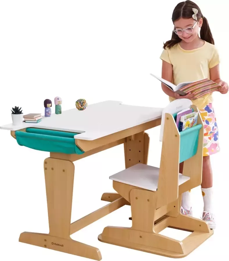 KidKraft Grow Together™ Pocket Adjustable Desk and Chair Natural