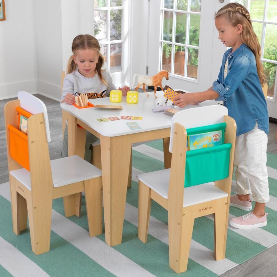 KidKraft Houten kindertafel met 4 stoeltjes Tekentafel Activiteitentafel