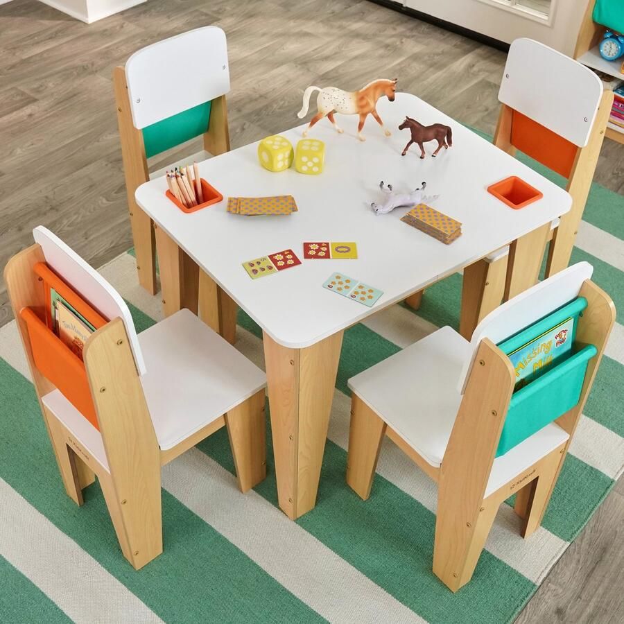 KidKraft Houten kindertafel met 4 stoeltjes Tekentafel Activiteitentafel - Foto 1