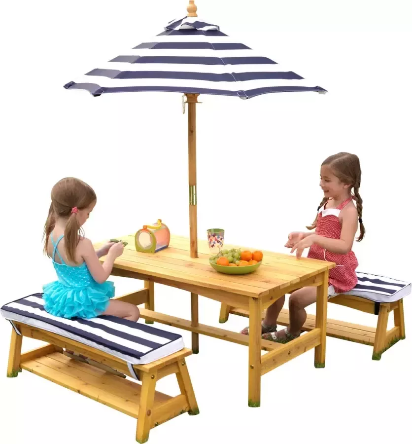 KidKraft Houten Kindertuinset Picknicktafel met Kussens en Parasol (00106) - Foto 1