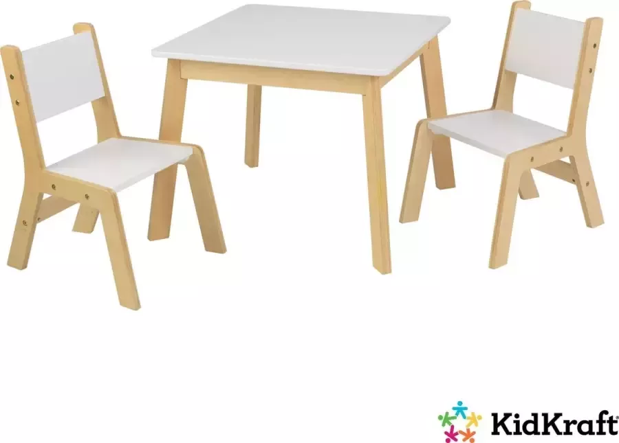 KidKraft Kindertafel en -stoelenset Modern wit en naturel - Foto 2