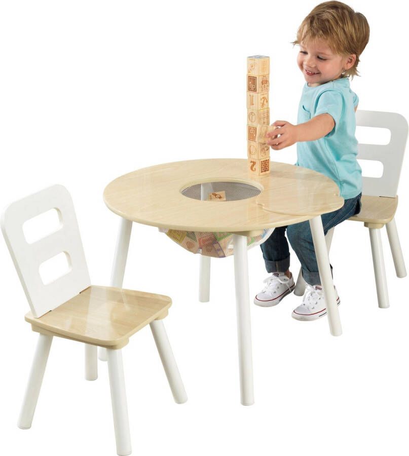 KidKraft Kinderopbergtafel en stoelen set bruin massief hout 27027