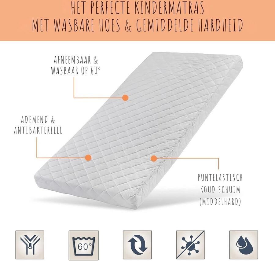 Kids Collective Hoogslaper 90x200 met matras lattenbodem en valbeveiliging van massief hout in wit functioneel bed jeugdbed