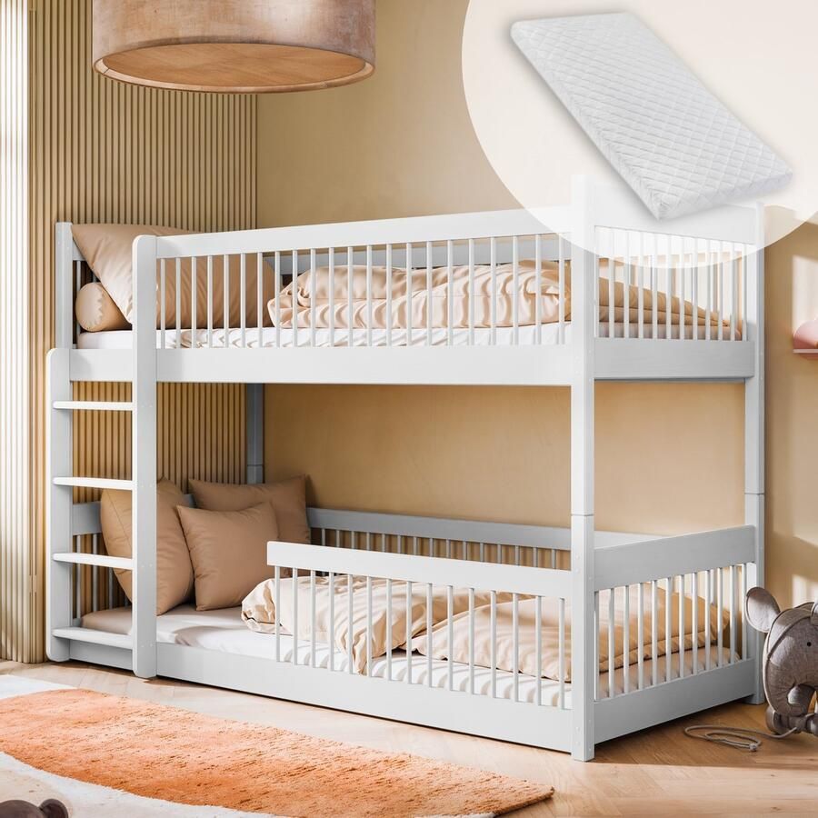 Kids Collective Hoogslaper voor kinderen stapelbed kinderbed massief dennenhout afgeronde hoeken om te bouwen tot 2 bedden en 2 matrassen maten: 80x180 90x190 90x200 cm 90x190 cm van 4 tot 18 jaar oud wit