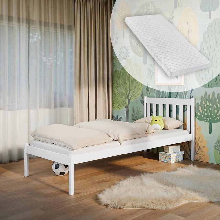 Kids Collective Kinderbed 90x200 met matras lattenbodem en optioneel matras massief hout wit eenpersoonsbed voor kinderen en tieners modern design