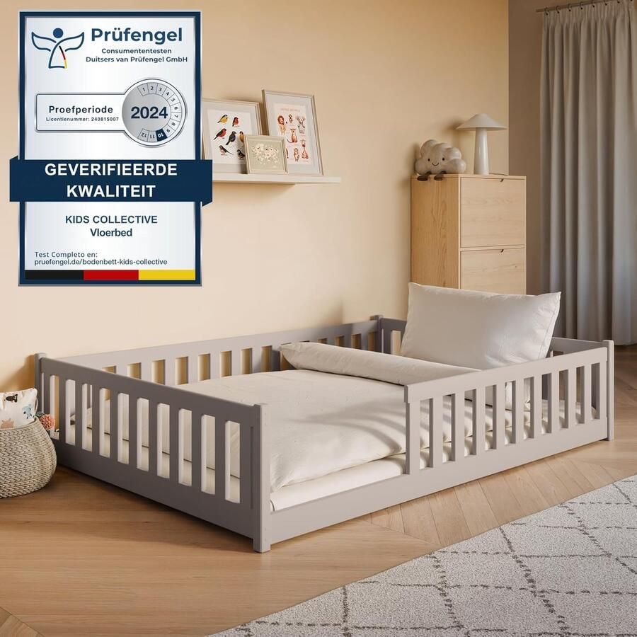 Kids Collective Kinderbed Bodembed 140x200 cm met uitvalbescherming & lattenbodem Montessoribed Kinderbed Kinderjeugdbed Eenpersoonsbed optioneel met matras Kasjmier andere maten 80x160 90x200 120x200 cm