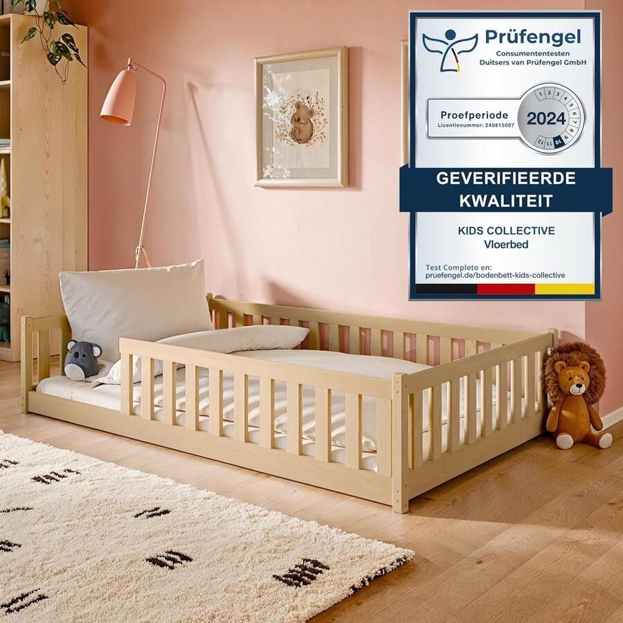 Kids Collective Kinderbed Vloerbed 120x200 cm met matras uitvalbescherming & lattenbodem Montessoribed Bed Kinderledikant Jeugdbed Eenpersoonsbed naturel andere maten 80x160 90x200 140x200 cm - Foto 2