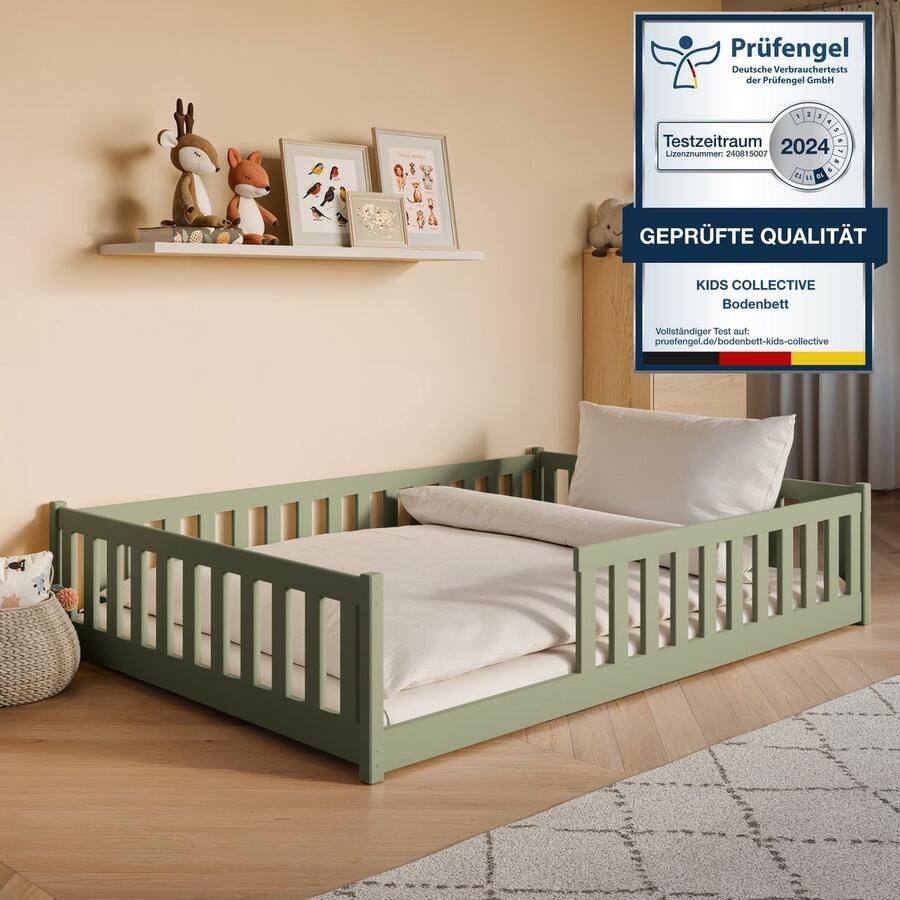 Kids Collective Kinderbed Vloerbed 140x200 cm Bed met uitvalbescherming & lattenbodem Montessoribed Kinderledikant Jeugdbed Eenpersoonsbed optioneel met matras wit massief grenenhout jongen meisje - Foto 2