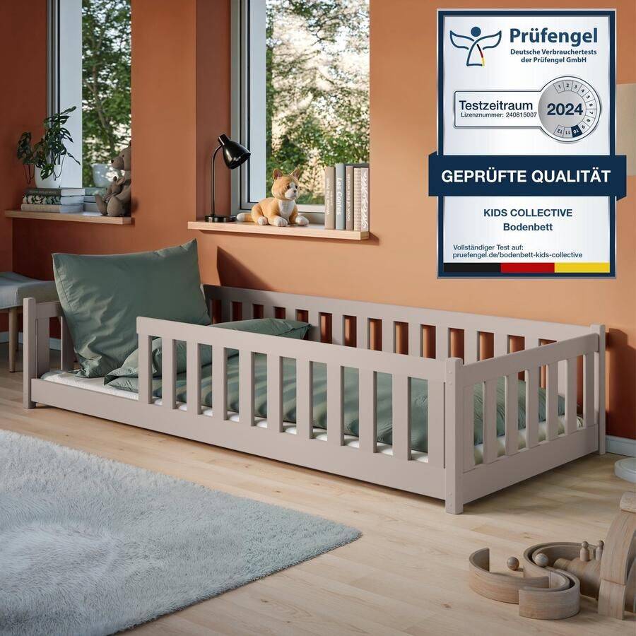 Kids Collective Kinderbed Vloerbed 80x160 cm met uitvalbescherming & lattenbodem Montessoribed Kinderbed Kinderjeugdbed Eenpersoonsbed optioneel met matras kasjmier andere maten 90x200 120x200 140x200 cm