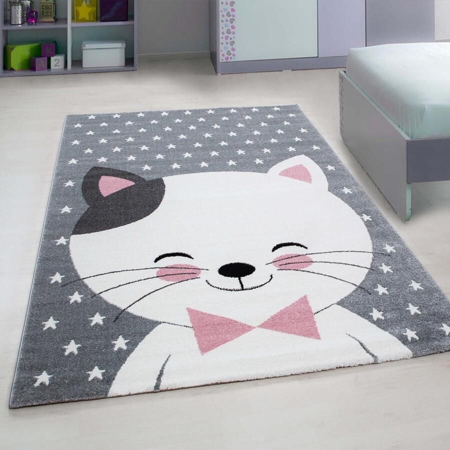 Kids Kinderkleed schattig kattendesign roze kinderkamerkleed jute achterkant afmeting: 160 cm rond - Foto 2