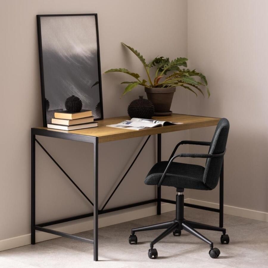 Emob Bureau Bahamas 120x60x75 cm eikdecor zwart Bureautafels Bruin Melamine; MDF; Staal Bureautafels Op voorraad - Foto 1