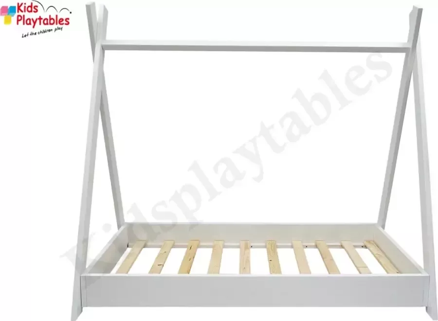 Kidsplaytables Juniorbed Tipi bed met bedbodem 80x160 cm wit peuterbed Montessori vloerbed floorbed kinderbed huisbed montessoribed