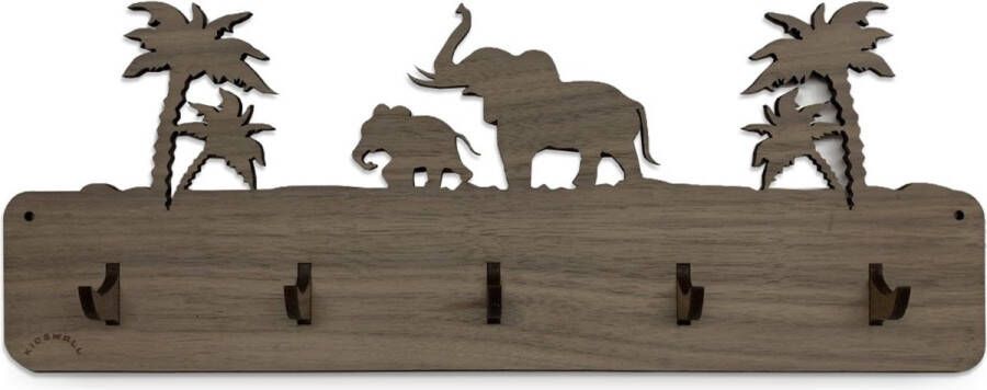 Kidswall kinderkapstok- Olifant Kapstok Handgemaakt Kapstokken 5 haken design Kapstokken Inclusief bevestigingsmateriaal Wandkapstok Kinderkamer haakjes – Eiken bruin Modern