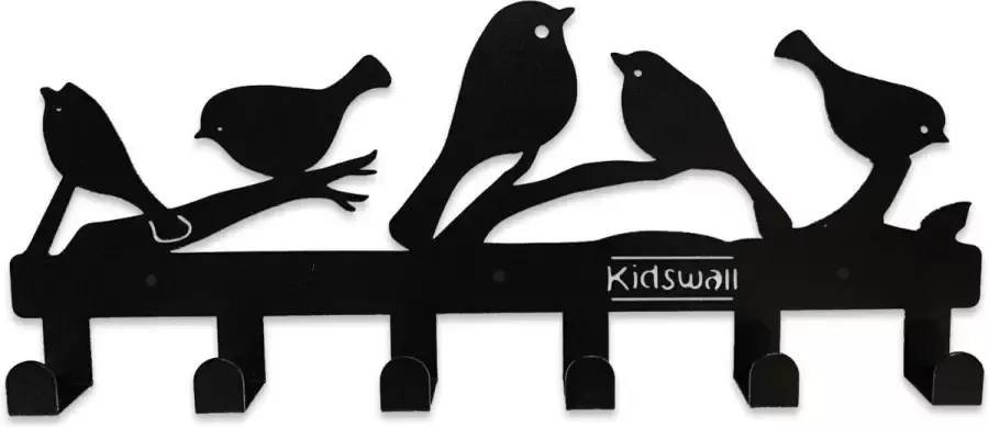 Kidswall Kinderkapstok vogels Kinderkapstok haakjes Babykamer Kapstokken babykamer 6 haken – design Kapstokken Inclusief bevestigingsmateriaal – Wandkapstok Babykameraccessoires Kinderkamer haakjes Zwart Modern