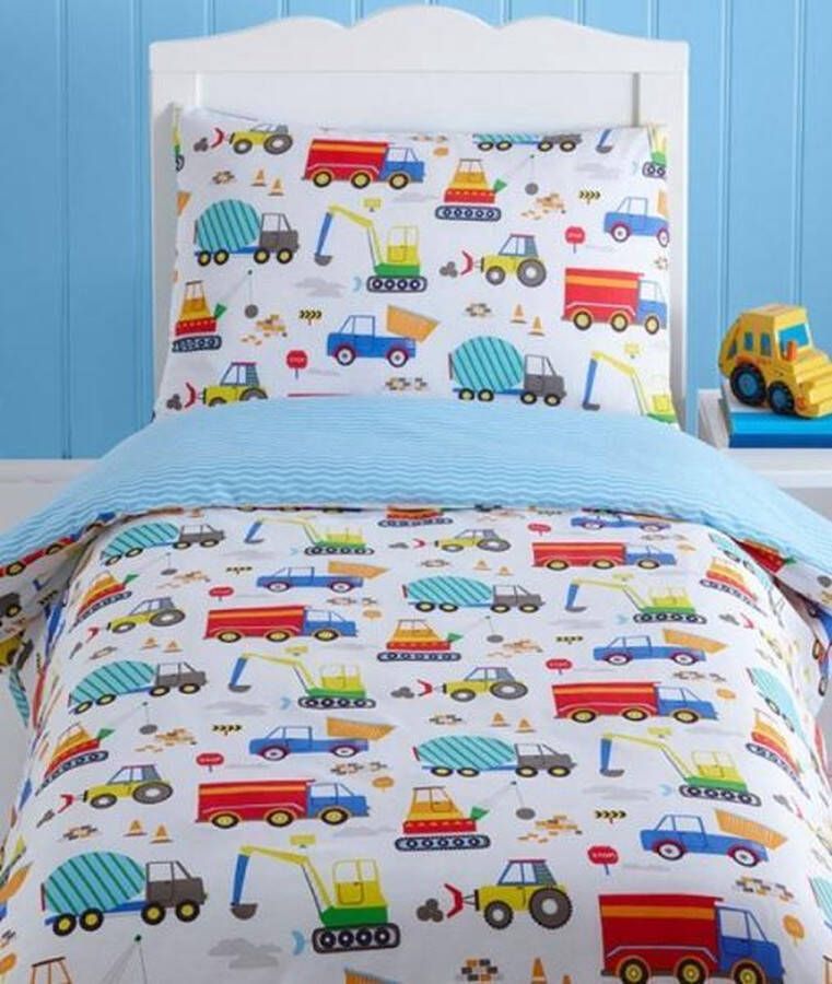 kidz Peuterdekbedovertrek vrachtautos bulldozers graafwerktuigen 150 x 120 cm voor juniorbed