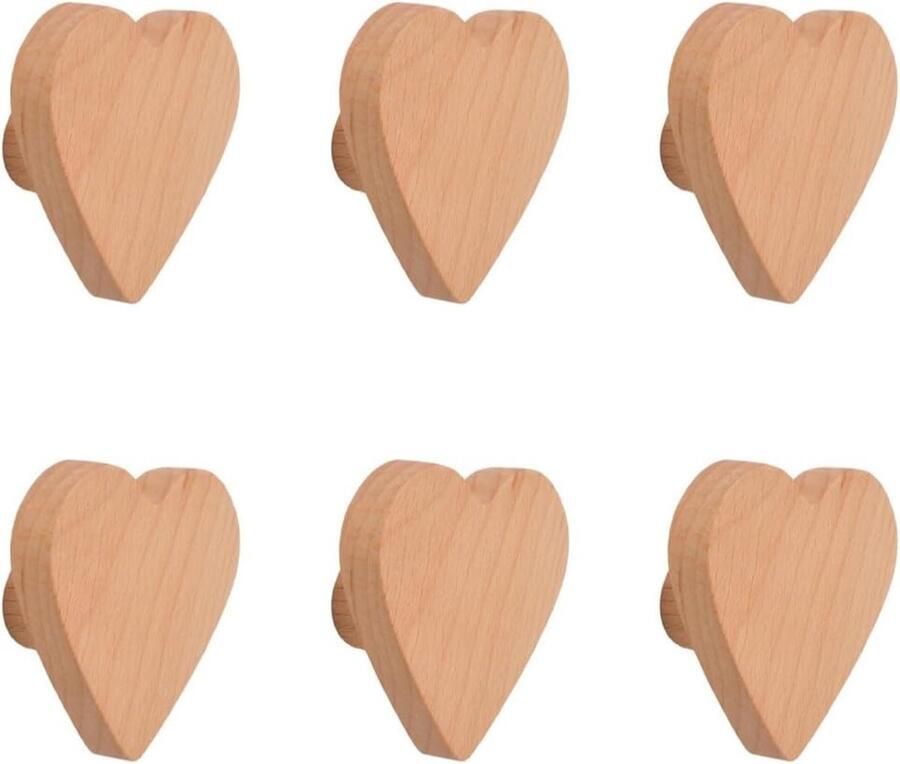 Kilkuran Houten Hartvormige Knoppen Set van 6 voor Kast en Lade met Boho Stijl
