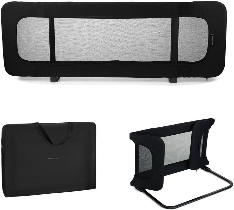 KinderKraft GUARD & DREAM – Universele opvouwbare bedhekje – Voor baby s en peuters 18 maanden–5 jaar – Eenvoudig te bevestigen – inclusief reistas – Zwart