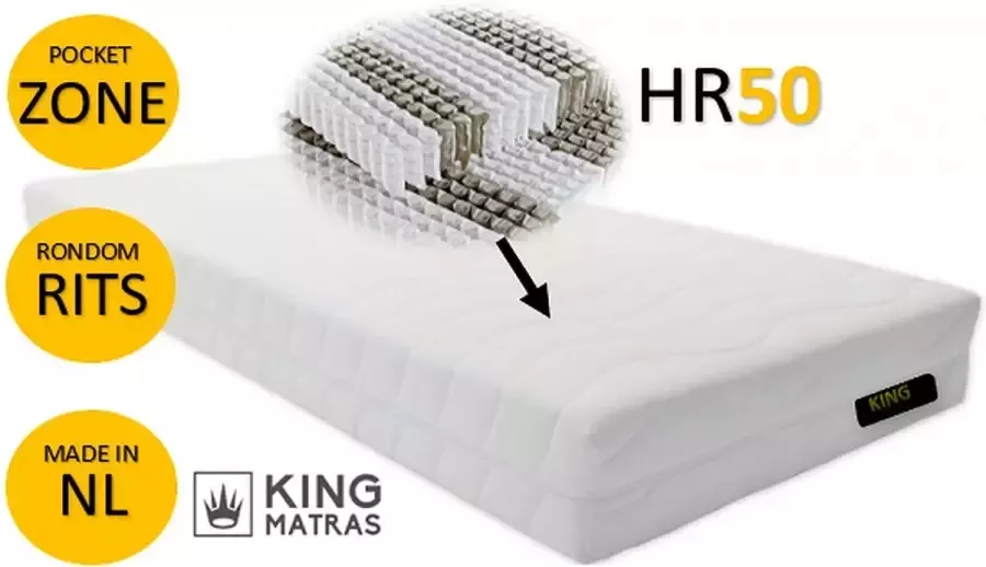 King MATRAS King Pocket Matras Josh Koudschuim 7zone HR50 Rits 180 x 220cm Dikte 25cm
