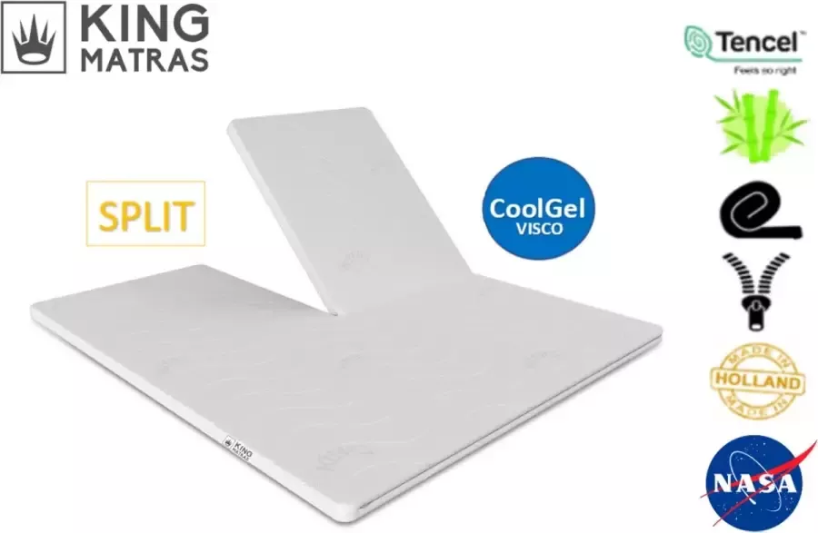 King MATRAS King Stone Split Topper Matras Coolgel Visco Splittopper Tencel Bamboe 180 x 220cm Dikte 7cm