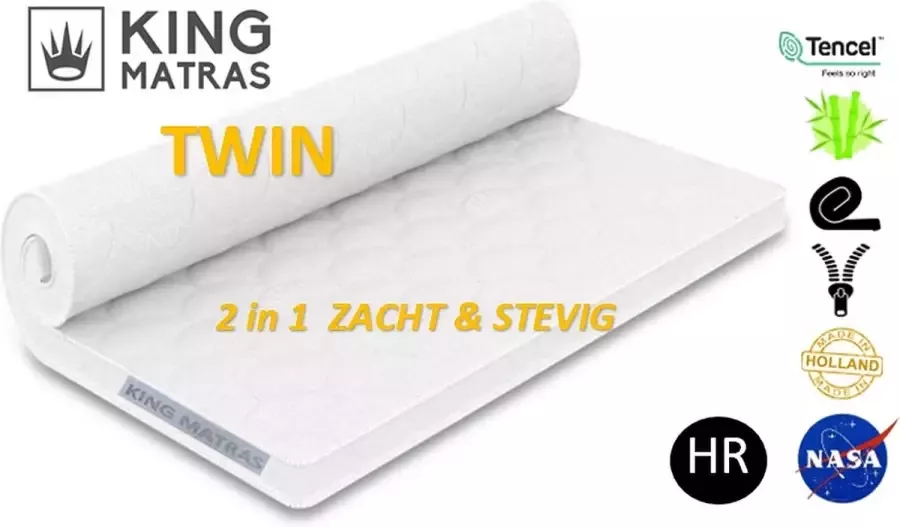 King MATRAS King Twin Nasa Koudschuim Soft Firm Topdek Matras Topper Tencel Bamboe 12cm 200x200 cm