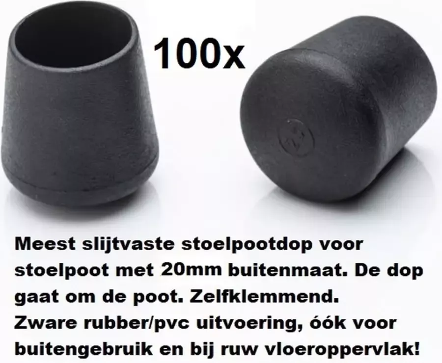King of Chairs 100 stuks Stoelpootdop omdop 20mm PVC zware kwaliteit. Stoelpootdoppen. Ombuis. Pootdop. Pootdoppen. Vloerglijder