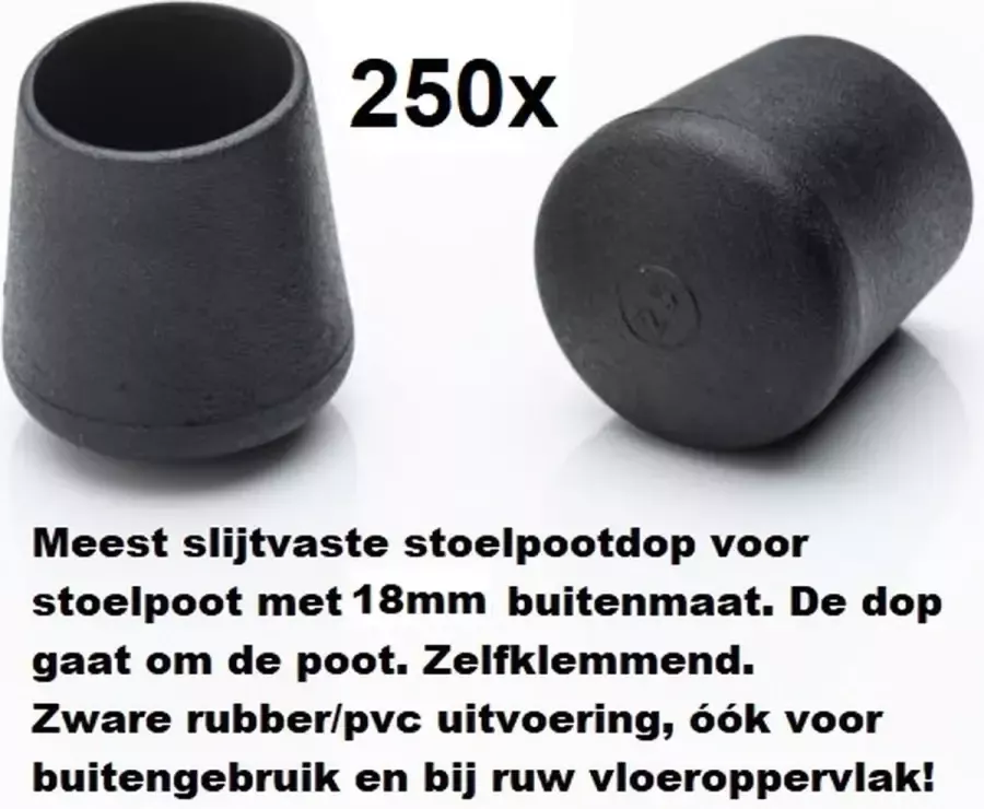 King of Chairs 250 stuks Stoelpootdop omdop 18mm PVC zware kwaliteit. Stoelpootdoppen. Ombuis. Pootdop. Pootdoppen. Vloerglijder