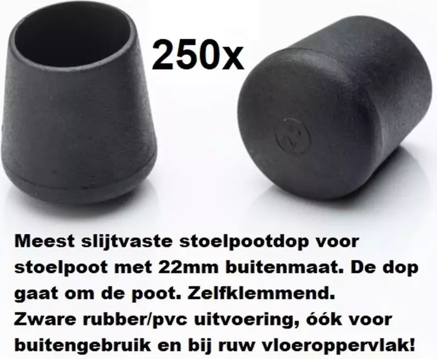 King of Chairs 250 stuks Stoelpootdop omdop 22mm PVC zware kwaliteit. Stoelpootdoppen. Ombuis. Pootdop. Pootdoppen. Vloerglijder