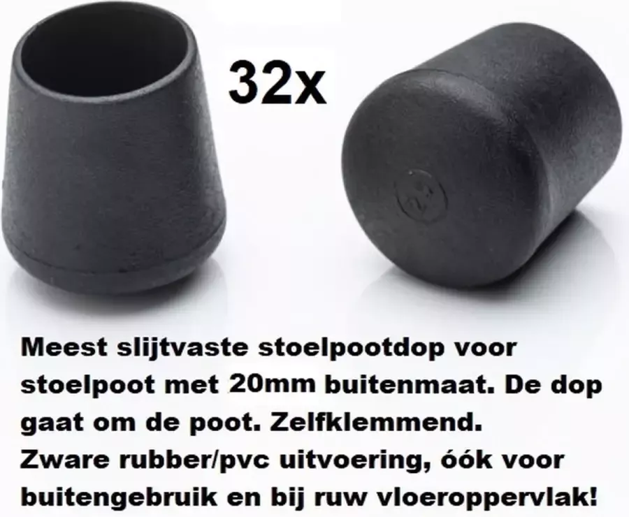 King of Chairs 32 stuks Stoelpootdop omdop 20mm PVC zware kwaliteit. Stoelpootdoppen. Ombuis. Pootdop. Pootdoppen. Vloerglijder