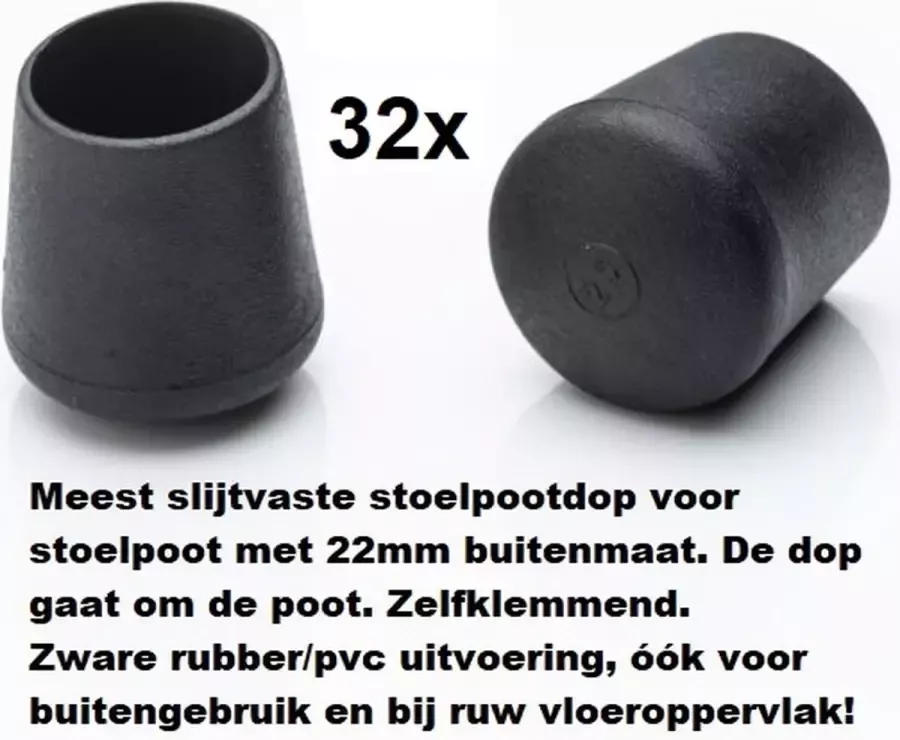 King of Chairs 32 stuks Stoelpootdop omdop 22mm PVC zware kwaliteit. Stoelpootdoppen. Ombuis. Pootdop. Pootdoppen. Vloerglijder