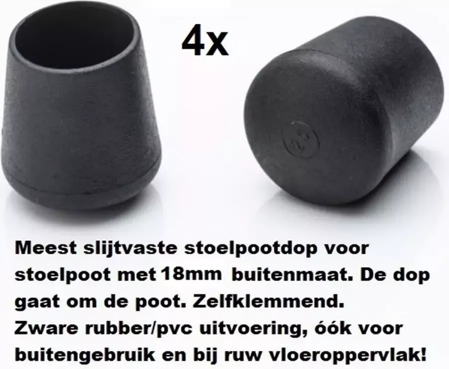 King of Chairs Hoge kwaliteit pootdoppen 18mm omdop. 4 stuks stoelpootdoppen voor 18mm buitenmaat buisframe. omdoppen omdop stoelpootdop pootdop vloerglijder