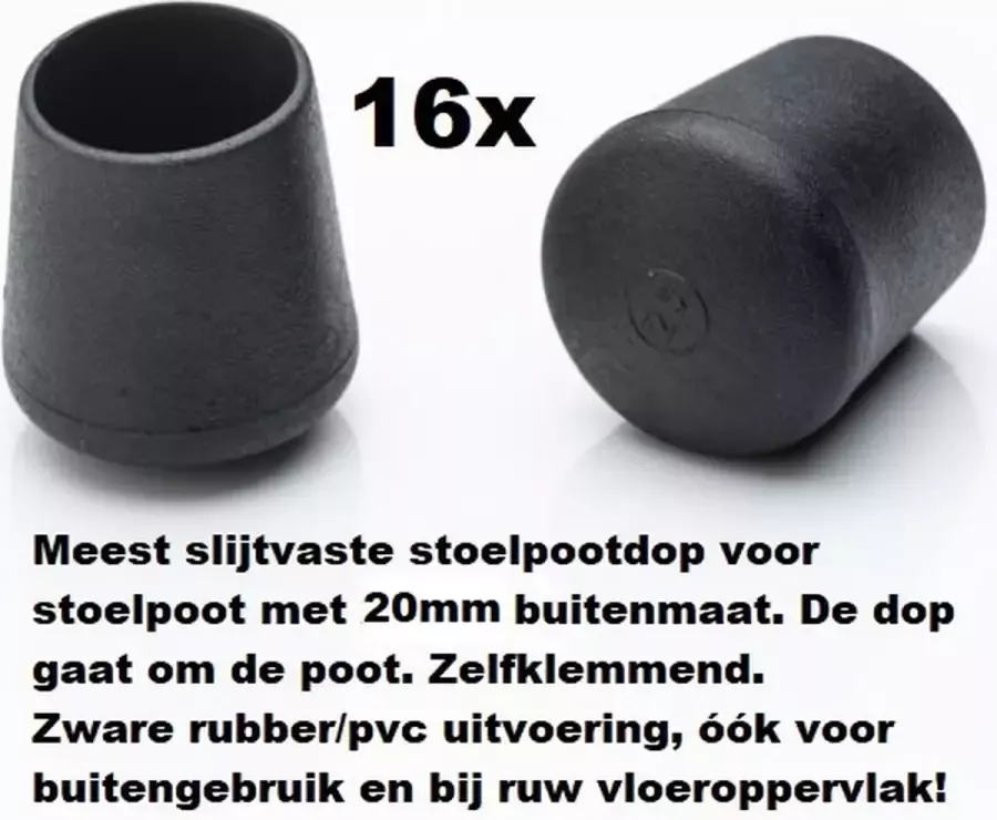 King of Chairs Hoge kwaliteit pootdoppen 20mm omdop. 4 stuks stoelpootdoppen voor 20mm buitenmaat buisframe. omdoppen omdop stoelpootdop pootdop vloerglijder