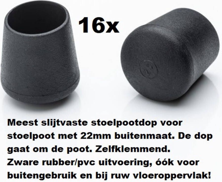 King of Chairs Hoge kwaliteit pootdoppen 22mm omdop. 16 stuks stoelpootdoppen voor 22mm buitenmaat buisframe. omdoppen omdop stoelpootdop pootdop vloerglijder