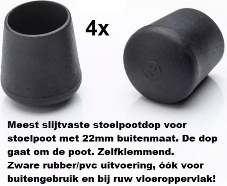 King of Chairs Hoge kwaliteit pootdoppen 22mm omdop. 4 stuks stoelpootdoppen voor 22mm buitenmaat buisframe. omdoppen omdop stoelpootdop pootdop vloerglijder