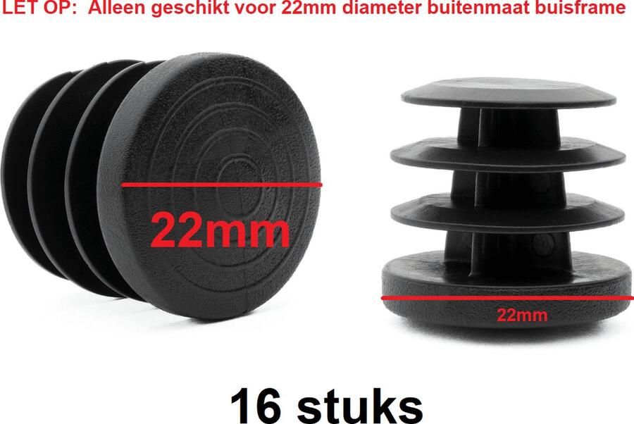 King of Chairs Insteekdop 16 stuks rond zwart 22mm platte kop kunststof pootdop insteekdoppen pootdoppen stoelpootdop stoelpootdoppen