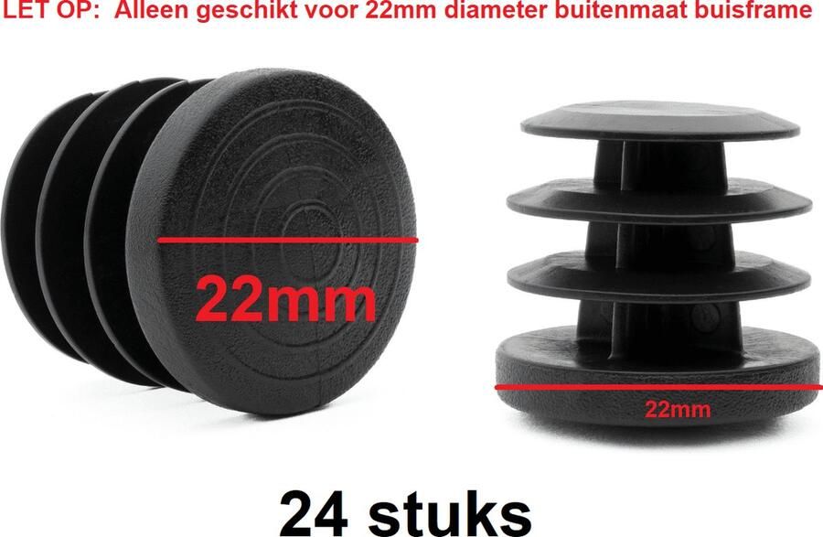 King of Chairs Insteekdop 24 stuks rond zwart 22mm platte kop kunststof pootdop insteekdoppen pootdoppen stoelpootdop stoelpootdoppen