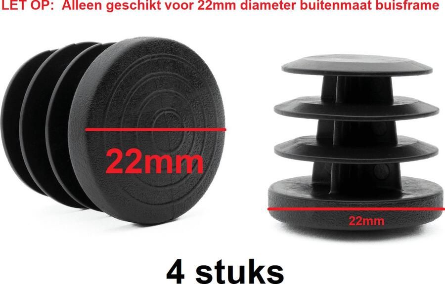 King of Chairs Insteekdop 4 stuks rond zwart 22mm platte kop kunststof pootdop insteekdoppen pootdoppen stoelpootdop stoelpootdoppen