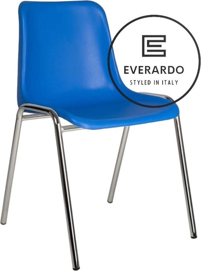 King of Chairs model KoC Everardo blauw met verchroomd onderstel. Kantinestoel stapelstoel kuipstoel vergaderstoel tuinstoel kantine stoel stapel kantinestoelen stapelstoelen kuipstoelen stapelbare keukenstoel Helene eetkamerstoel