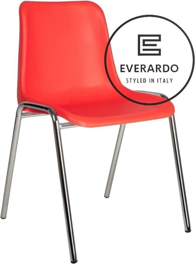 King of Chairs model KoC Everardo rood met verchroomd onderstel. Kantinestoel stapelstoel kuipstoel vergaderstoel tuinstoel kantine stoel stapel kantinestoelen stapelstoelen kuipstoelen stapelbare keukenstoel Helene eetkamerstoel