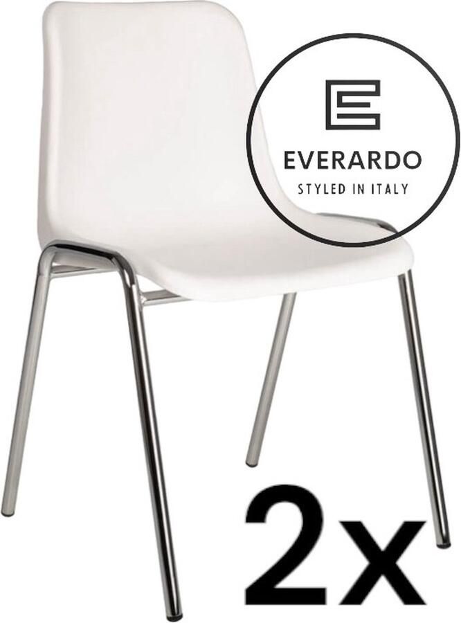 King of Chairs -set van 2- model KoC Everardo wit met verchroomd onderstel. Kantinestoel stapelstoel kuipstoel vergaderstoel tuinstoel kantine stoel stapel kantinestoelen stapelstoelen kuipstoelen stapelbare keukenstoel Helene eetkamerstoel