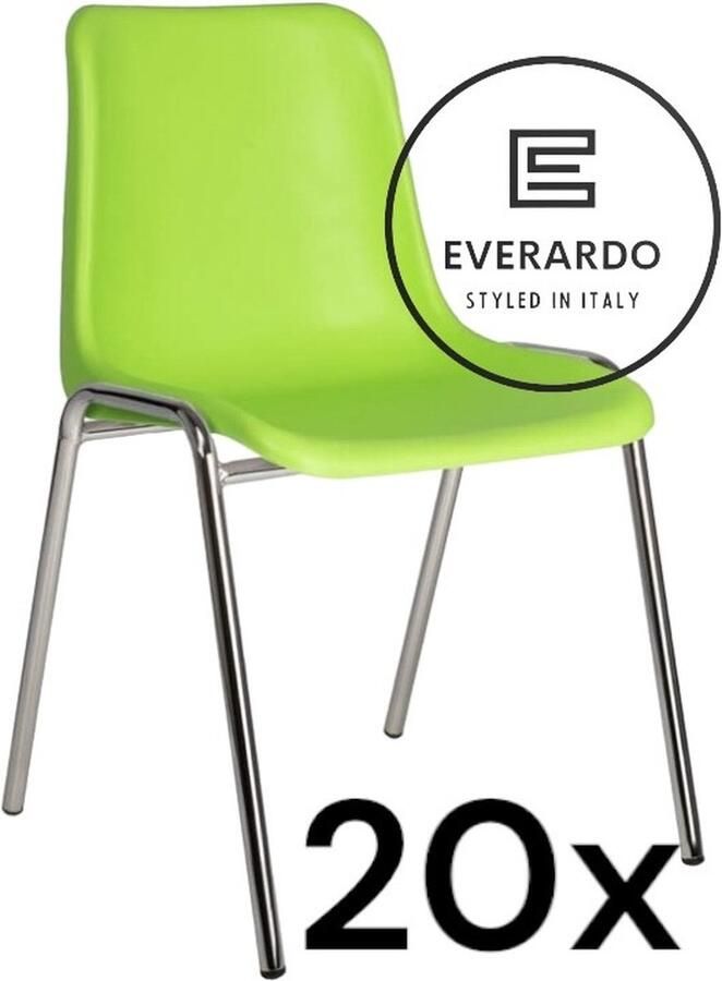 King of Chairs -set van 20- model KoC Everardo lime met verchroomd onderstel. Kantinestoel stapelstoel kuipstoel vergaderstoel tuinstoel kantine stoel stapel kantinestoelen stapelstoelen kuipstoelen stapelbare keukenstoel Helene eetkamerstoel