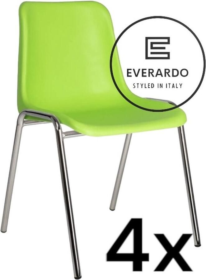 King of Chairs -set van 4- model KoC Everardo lime met verchroomd onderstel. Kantinestoel stapelstoel kuipstoel vergaderstoel tuinstoel kantine stoel stapel kantinestoelen stapelstoelen kuipstoelen stapelbare keukenstoel Helene eetkamerstoel