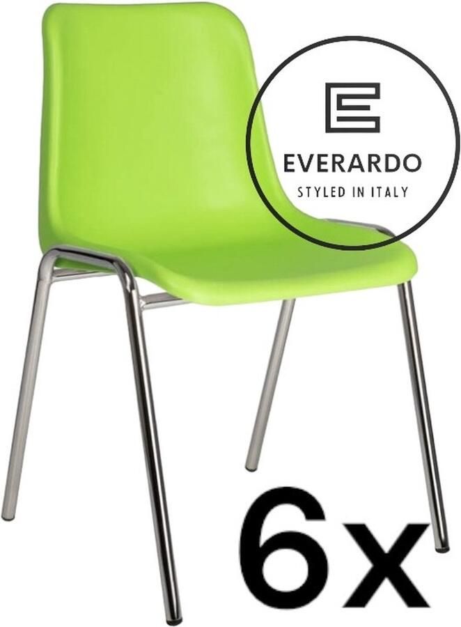 King of Chairs -set van 6- model KoC Everardo lime met verchroomd onderstel. Kantinestoel stapelstoel kuipstoel vergaderstoel tuinstoel kantine stoel stapel kantinestoelen stapelstoelen kuipstoelen stapelbare keukenstoel Helene eetkamerstoel