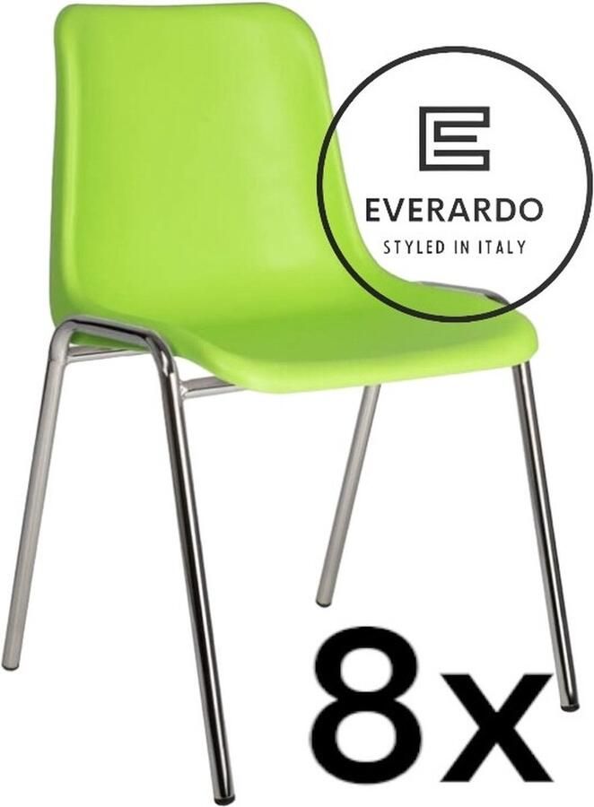 King of Chairs -set van 8- model KoC Everardo lime met verchroomd onderstel. Kantinestoel stapelstoel kuipstoel vergaderstoel tuinstoel kantine stoel stapel kantinestoelen stapelstoelen kuipstoelen stapelbare keukenstoel Helene eetkamerstoel