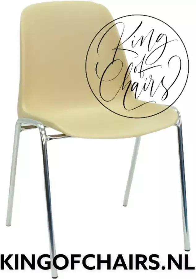King of Chairs model KoC Elvira crème met verchroomd onderstel. Kantinestoel stapelstoel kuipstoel vergaderstoel tuinstoel kantine stoel stapel stoel tuin stoel kantinestoelen stapelstoelen kuipstoelen stapelbare keukenstoel Helene eetkamerstoel