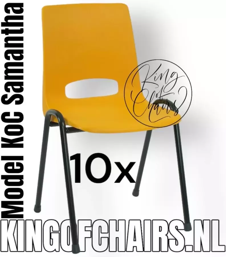 King of Chairs -set van 10- model KoC Samantha okergeel met zwart onderstel. Kantinestoel stapelstoel kuipstoel vergaderstoel kantine stapel stoel kantinestoelen stapelstoelen kuipstoelen arenastoel kerkstoel schoolstoel De Valk 3320 bezoekersstoel