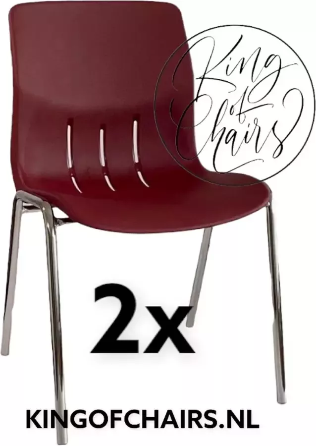 King of Chairs -set van 2- model KoC Denver bordeaux met verchroomd onderstel. Kantinestoel stapelstoel kuipstoel vergaderstoel tuinstoel kantine stoel stapel stoel Jolanda kantinestoelen stapelstoelen kuipstoelen stapelbare Napels eetkamerstoel