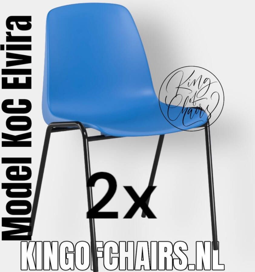 King of Chairs -set van 2- model KoC Elvira azuurblauw met zwart onderstel. Kantinestoel stapelstoel kuipstoel vergaderstoel tuinstoel kantine stoel stapel kantinestoelen stapelstoelen kuipstoelen stapelbare keukenstoel Helene eetkamerstoel